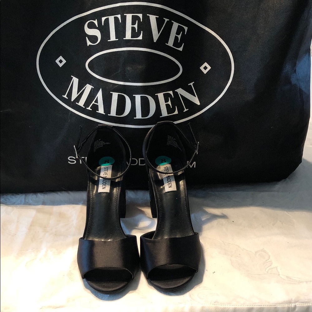 Steve Madden Black Open-Toe Ankle Strap Block Heels